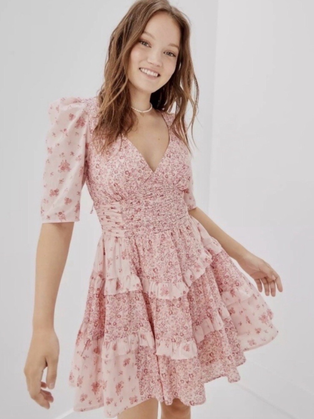 American Eagle Ruched mini fit and flare cotton dress